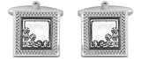 Square Patterned Edge with Moving Crystals Rhodium Plated Cufflinks by Dalaco