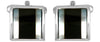 Onyx with Mother of Pearl Bands Curved Rhodium Plated Cufflinks by Dalaco