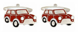 Red with White Trim Mini Car Enamel Rhodium Plated Cufflinks by Dalaco