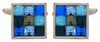9 Crystals in shades of Blue Square Set Rhodium Plated Cufflinks by Dalaco