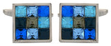 9 Crystals in shades of Blue Square Set Rhodium Plated Cufflinks by Dalaco