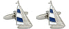 Blue and White Yacht Rhodium Plated Cufflinks by Dalaco