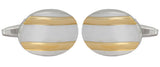 Rhodium Plated Oval Cufflinks with Curved Face and Gold Plated Lines by Dalaco