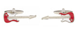 Red & White Electric Guitar Rhodium Plated Cufflinks by Dalaco