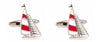 Red and White Yacht Rhodium Plated Cufflinks by Dalaco