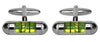 Spirit Level Green Rhodium Plated Cufflinks by Dalaco