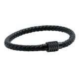 Black Leather Bracelet with Black Ribbed Clasp by Dalaco