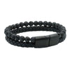Black Leather Bracelet with Black Beads & Clasp by Dalaco