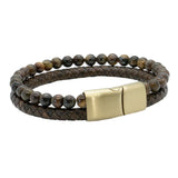 Brown Leather Bracelet with Beads & Gold Clasp by Dalaco