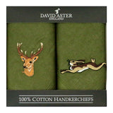 Stag & Hare Embroidered Green Cotton Handkerchiefs by Dalaco