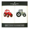 Red & Grey Tractors Embroidered White Cotton Handkerchief by Dalaco