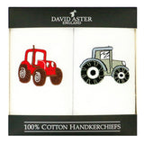 Red & Grey Tractors Embroidered White Cotton Handkerchief by Dalaco