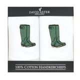 Green Boots Embroidered White Cotton Handkerchiefs by Dalaco