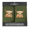 Highland Cow Embroidered Green Cotton Handkerchiefs by Dalaco
