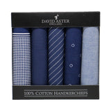 Pack of 5 Dark Blue Assorted Handkerchiefs by Dalaco