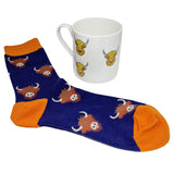 Highland Cow Illustration Fine Bone China Mug & Sock Set by Dalaco