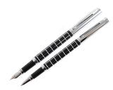 Black & Chrome Checker Fountain & Rollerball Pen Set by Dalaco