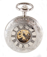 Silver Half Hunter Mechanical Pocket Watch with Plain Back by Dalaco