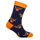 Highland Cow Socks – Blue & Orange by Dalaco