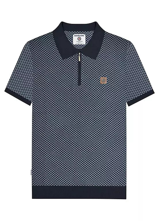 Lambretta 1/4 Zip Knit Check Polo SS6024 - zip detail